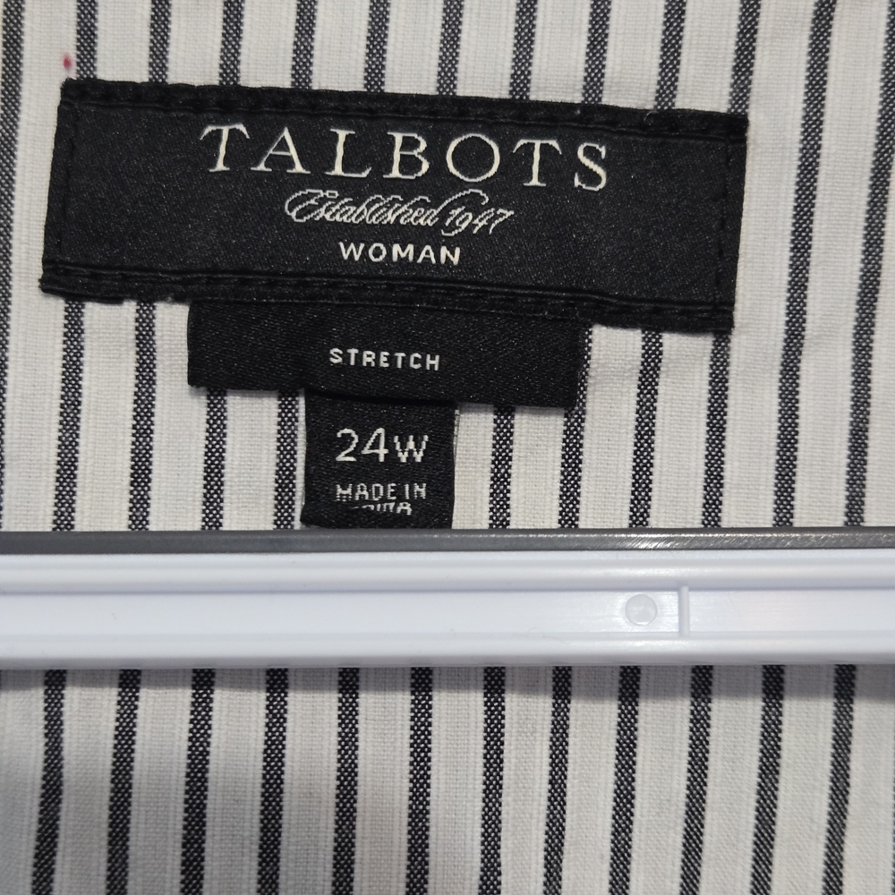 Talbots Women's Vintage Black & White Vertical Stripe Cotton Blazer Size 24W - Picture 2 of 8